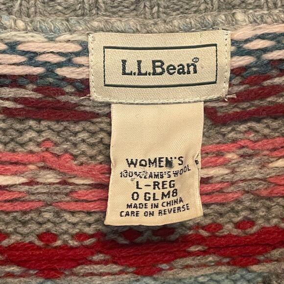 L.L. Bean Fair Isle Vest Womens Large Gray Multicolor Lambs Wool Full Zip Nordic - Picture 4 of 6